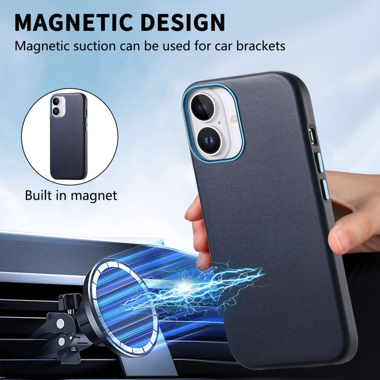 For iPhone 16 Electroplated Metal Button Shockproof Phone Case(Dark Blue)