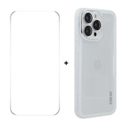 For iPhone 16 Pro Max ENKAY Hat-Prince Translucent Matte TPU Phone Case with Lens Film + 9H Big Arc Edge Film(White)