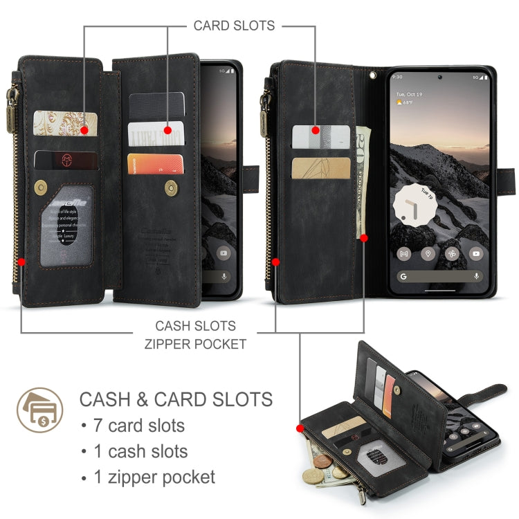 For Google Pixel 9 / 9 Pro CaseMe C30 Card Slots Zipper Wallet Leather Phone Case(Black)