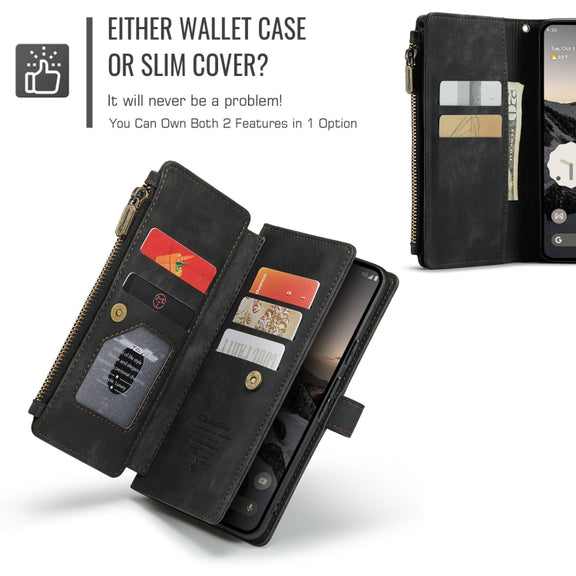 For Google Pixel 9 / 9 Pro CaseMe C30 Card Slots Zipper Wallet Leather Phone Case(Black)