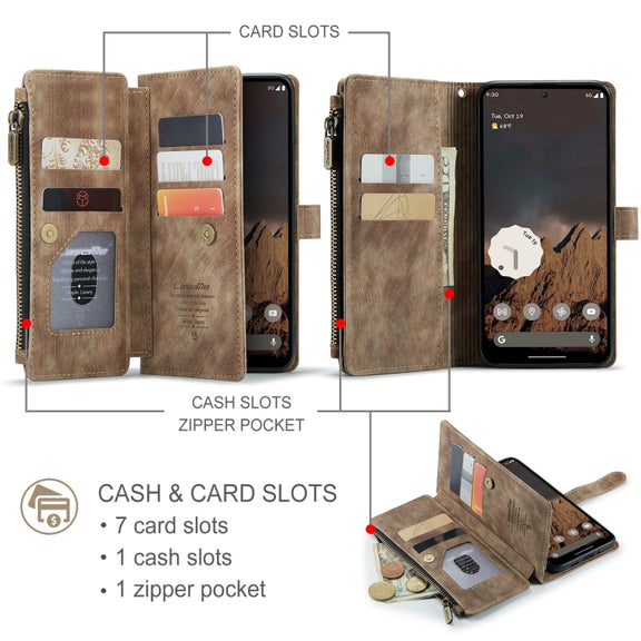 For Google Pixel 9 / 9 Pro CaseMe C30 Card Slots Zipper Wallet Leather Phone Case(Brown)