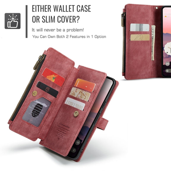 For Google Pixel 9 / 9 Pro CaseMe C30 Card Slots Zipper Wallet Leather Phone Case(Wine Red)