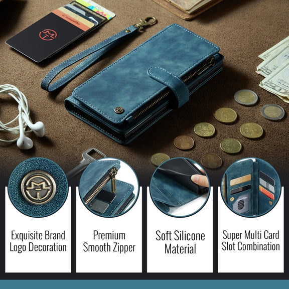 For Google Pixel 10 / 10 Pro / 9 CaseMe C30 Card Slots Zipper Wallet Leather Phone Case(Blue)