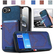 For iPhone 16e Denim Texture Leather Skin Phone Case with Card Slot(Blue)