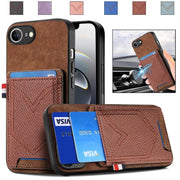 For iPhone 16e Denim Texture Leather Skin Phone Case with Card Slot(Brown)