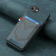 For iPhone 16e Denim Texture Leather Skin Phone Case with Card Slot(Green)