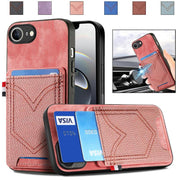 For iPhone 16e Denim Texture Leather Skin Phone Case with Card Slot(Pink)