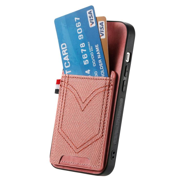 For iPhone 16e Denim Texture Leather Skin Phone Case with Card Slot(Pink)