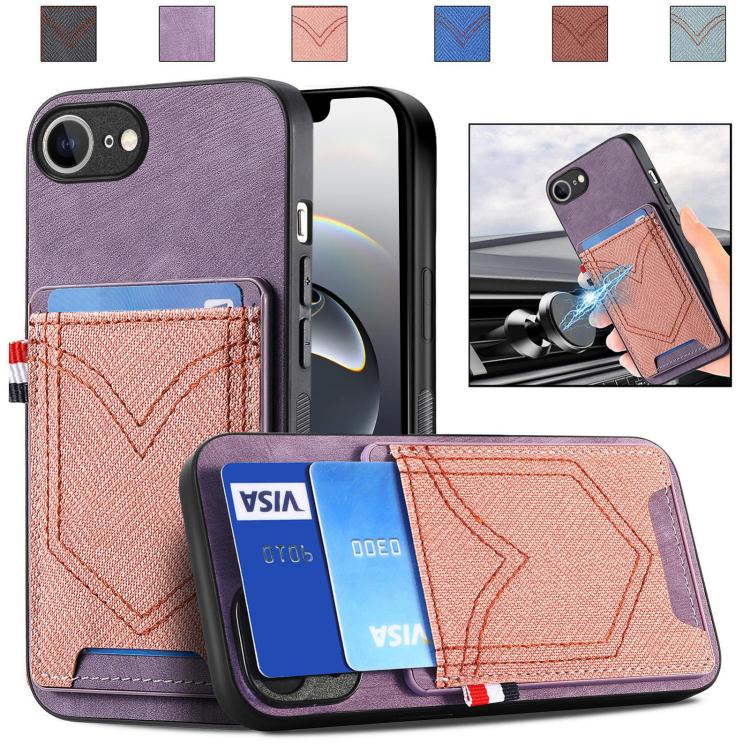 For iPhone 16e Denim Texture Leather Skin Phone Case with Card Slot(Purple)