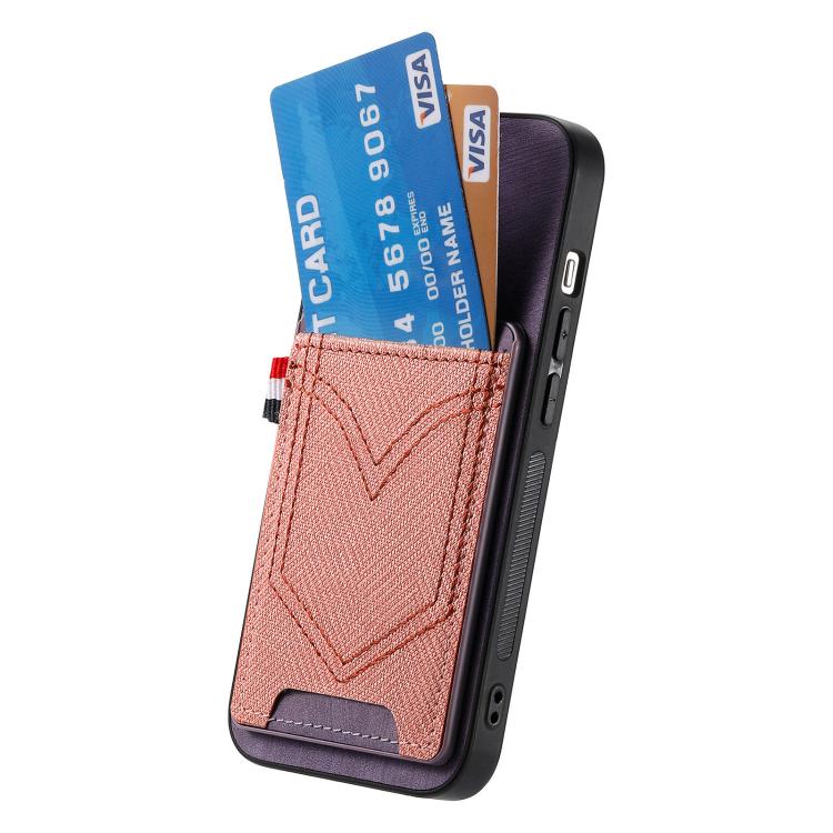 For iPhone 16e Denim Texture Leather Skin Phone Case with Card Slot(Purple)