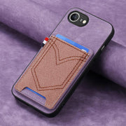 For iPhone 16e Denim Texture Leather Skin Phone Case with Card Slot(Purple)