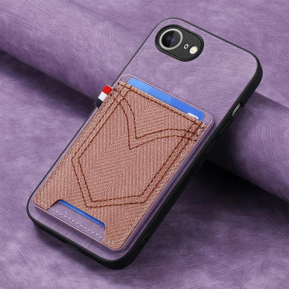 For iPhone 16e Denim Texture Leather Skin Phone Case with Card Slot(Purple)