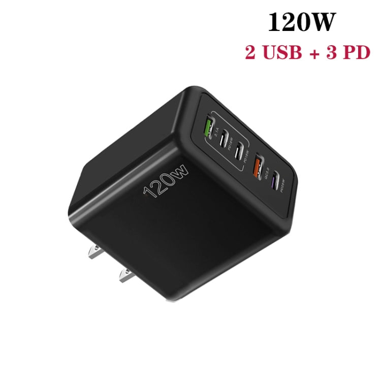 120W 3 PD Type-C Dual USB Multi Port Quick Charger for Mobile Phones, US Plug(Black)