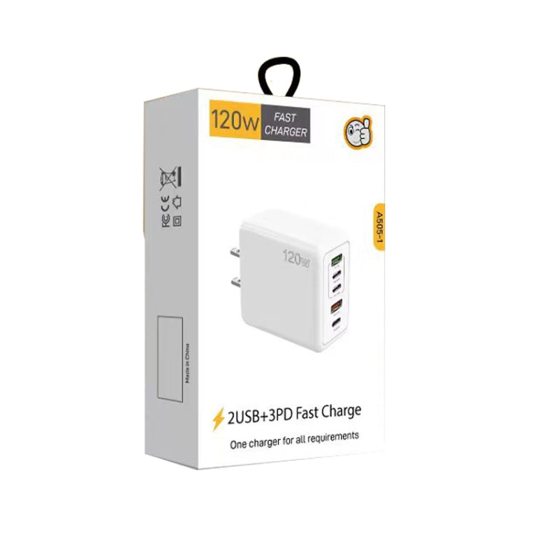 120W 3 PD Type-C Dual USB Multi Port Quick Charger for Mobile Phones, US Plug(Black)