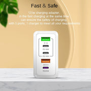 120W 3 PD Type-C Dual USB Multi Port Charger for Mobile Phones, EU Plug(Black)