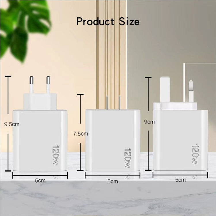 120W 3 PD Type-C Dual USB Multi Port Charger for Mobile Phones, EU Plug(Black)
