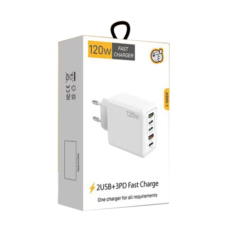 120W 3 PD Type-C Dual USB Multi Port Charger for Mobile Phones, EU Plug(Black)