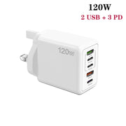 120W 3 PD Type-C Dual USB Multi Port Charger for Mobile Phones, UK Plug(White)