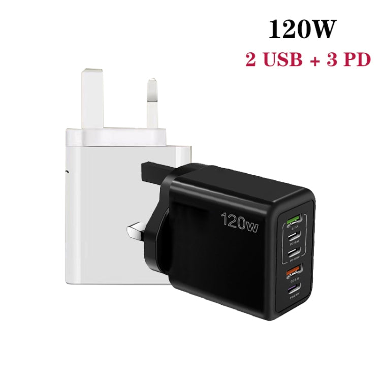 120W 3 PD Type-C Dual USB Multi Port Charger for Mobile Phones, UK Plug(White)