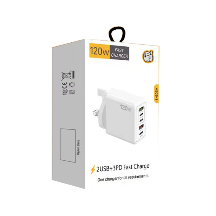 120W 3 PD Type-C Dual USB Multi Port Charger for Mobile Phones, UK Plug(Black)