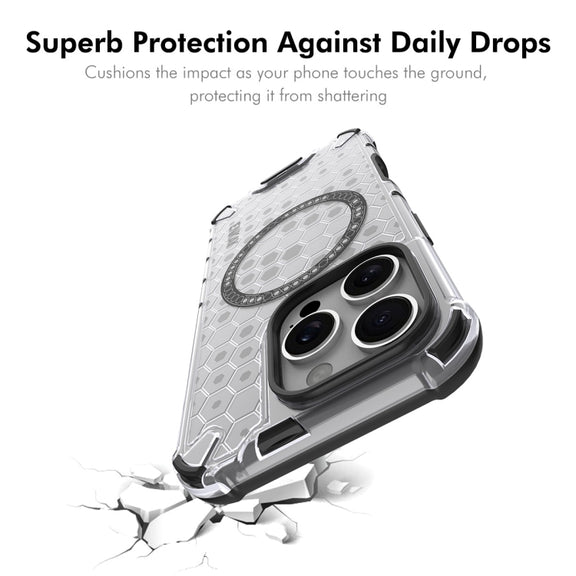 For iPhone 16 Pro Max ENKAY Hat-Prince Honeycomb MagSafe Shockproof Phone Case with Large Arc Edge Film(White)