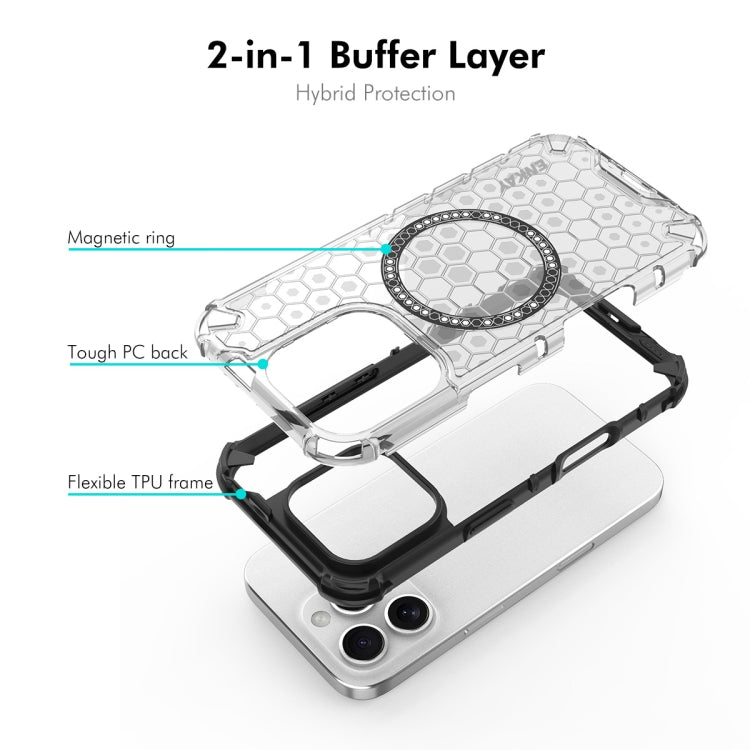 For iPhone 16 Pro Max ENKAY Hat-Prince Honeycomb MagSafe Shockproof Phone Case with Large Arc Edge Film(Grey)
