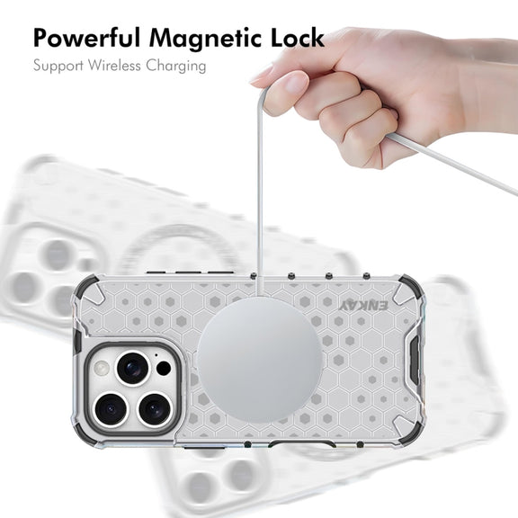 For iPhone 16 Pro Max ENKAY Hat-Prince Honeycomb MagSafe Shockproof Phone Case with Large Arc Edge Film(Green)