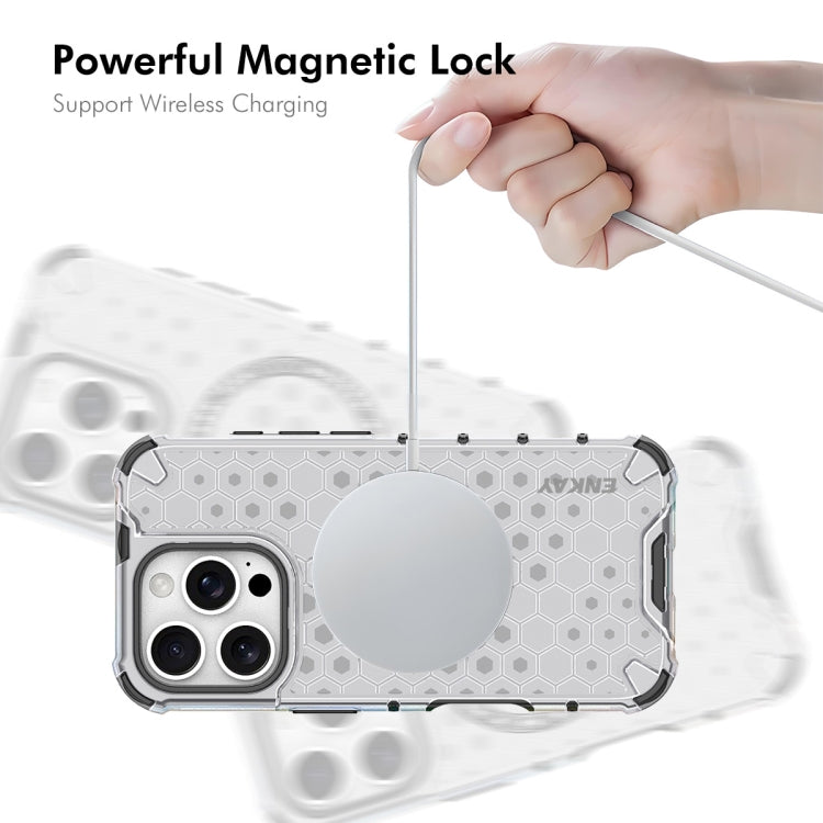 For iPhone 16 Pro Max ENKAY Hat-Prince Honeycomb MagSafe Shockproof Phone Case with Large Arc Edge Film(Green)