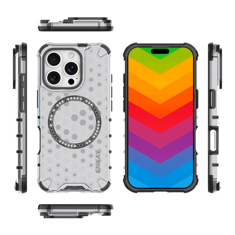 For iPhone 16 Pro Max ENKAY Hat-Prince Honeycomb MagSafe Shockproof Phone Case with Large Arc Edge Film(Green)