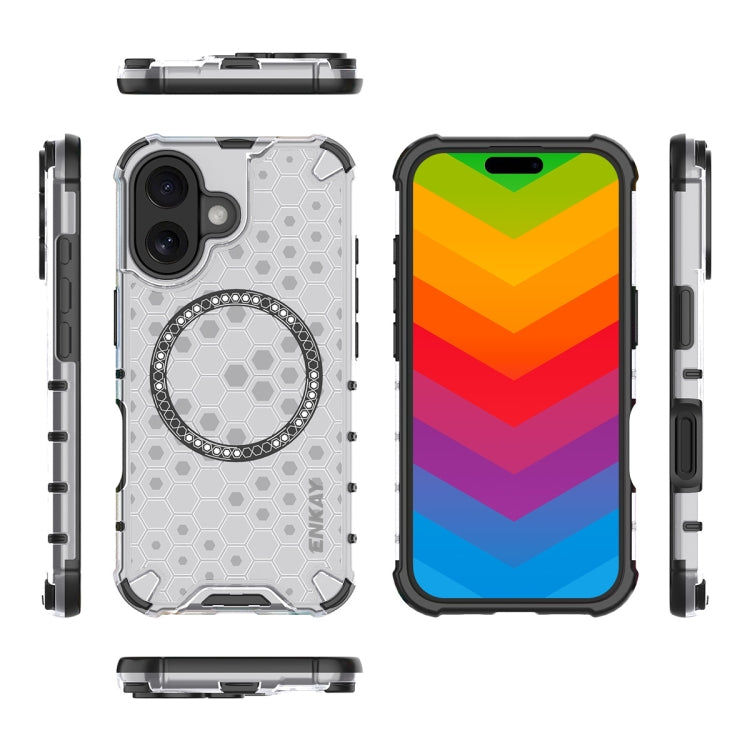 For iPhone 16 Plus ENKAY Hat-Prince Honeycomb MagSafe Shockproof Phone Case with Large Arc Edge Film(Green)