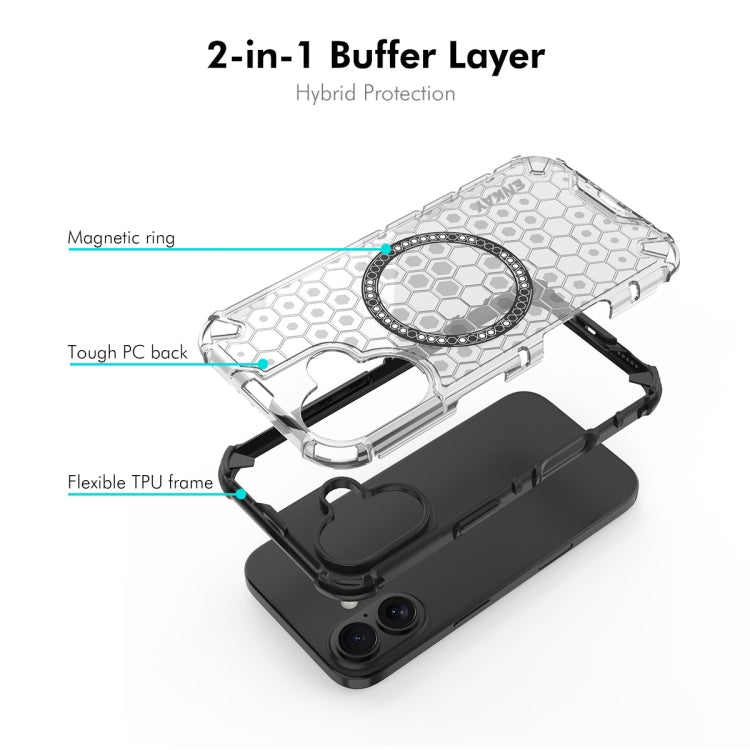 For iPhone 16 ENKAY Hat-Prince Honeycomb MagSafe Shockproof Phone Case with Large Arc Edge Film(Green)