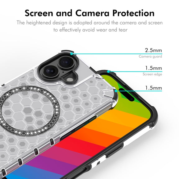 For iPhone 16 ENKAY Hat-Prince Honeycomb MagSafe Shockproof Phone Case with Large Arc Edge Film(Green)