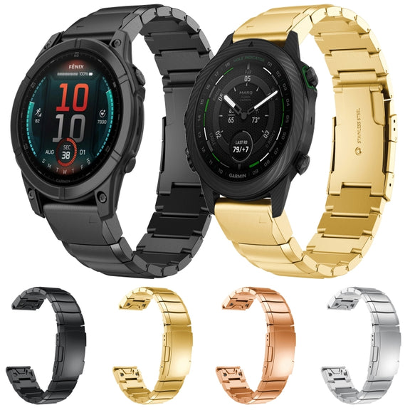 For Garmin MARQ Golfer Tortoise Shell 22mm Stainless Steel Watch Band(Gold)