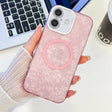 For iPhone 16 Plating Texture MagSafe TPU Phone Case with Glitter Lens Film(Pink Shell Pattern) - iPhone 16 Cases by PMC TechLife | Online Shopping South Africa | PMC TechLife | Buy Now Pay Later Mobicred
