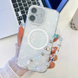 For iPhone 16 Plus Plating Texture Wristband MagSafe TPU Phone Case with Glitter Lens Film(White Shell Pattern) - free shipping - PMC TechLife - Order now!