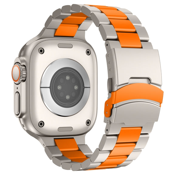 For Apple Watch Series 5 44mm Three Beads Titanium Alloy Metal Watch Band(Titanium Orange)