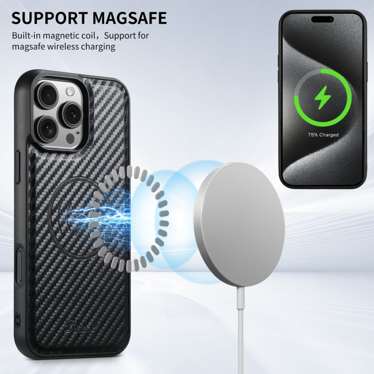 For iPhone 14 Plus Suteni TXWH18 Carbon Fiber Texture Detachable Wallet MagSafe Phone Case(Black)