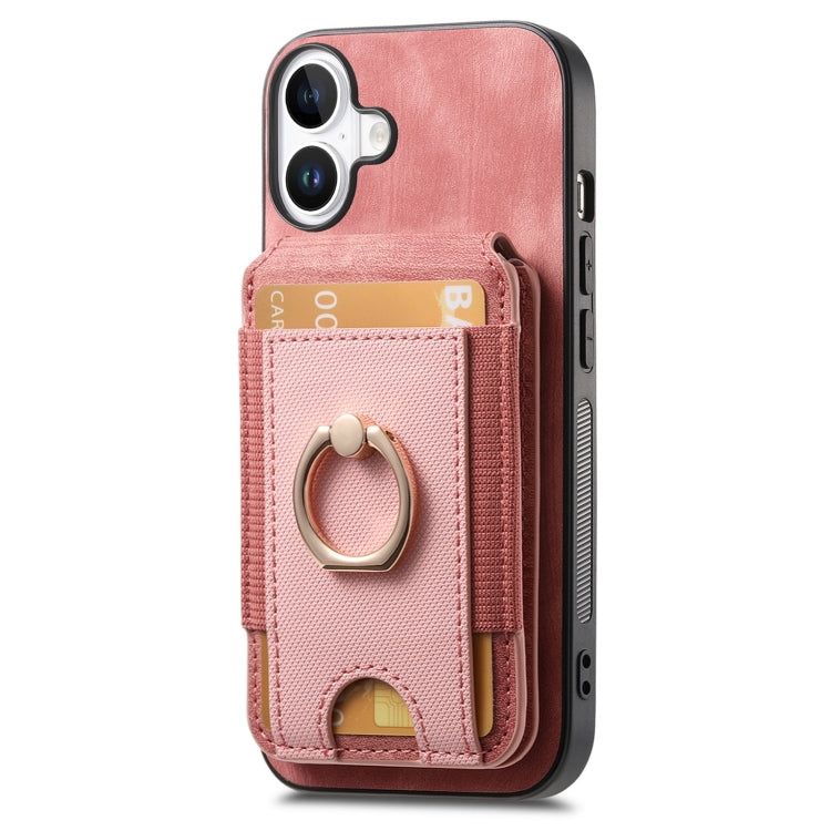 For iPhone 16 Retro Splitable Magnetic Stand Card Bag Leather Phone Case(Pink)