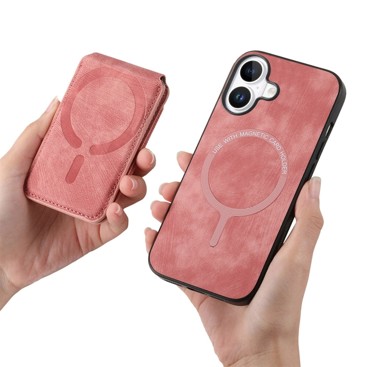 For iPhone 16 Retro Splitable Magnetic Stand Card Bag Leather Phone Case(Pink)