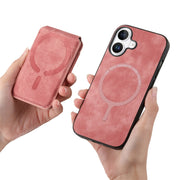 For iPhone 16 Retro Splitable Magnetic Stand Card Bag Leather Phone Case(Pink)