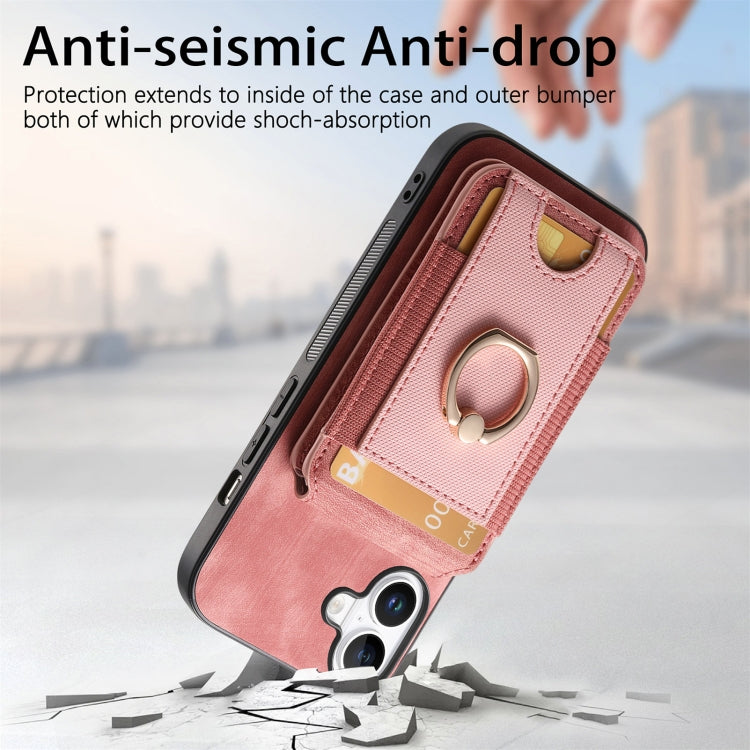 For iPhone 16 Retro Splitable Magnetic Stand Card Bag Leather Phone Case(Pink)