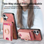 For iPhone 16 Retro Splitable Magnetic Stand Card Bag Leather Phone Case(Pink)