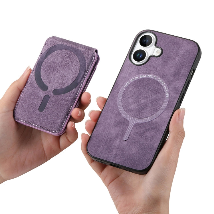 For iPhone 16 Retro Splitable Magnetic Stand Card Bag Leather Phone Case(Purple)