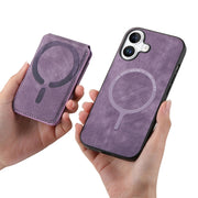 For iPhone 16 Retro Splitable Magnetic Stand Card Bag Leather Phone Case(Purple)