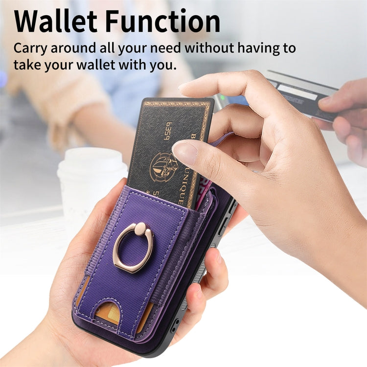 For iPhone 16 Retro Splitable Magnetic Stand Card Bag Leather Phone Case(Purple)