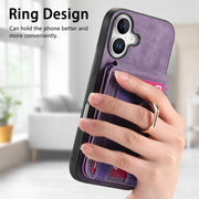 For iPhone 16 Retro Splitable Magnetic Stand Card Bag Leather Phone Case(Purple)