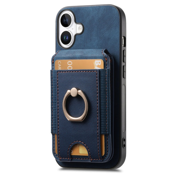 For iPhone 16 Retro Splitable Magnetic Stand Card Bag Leather Phone Case(Blue)