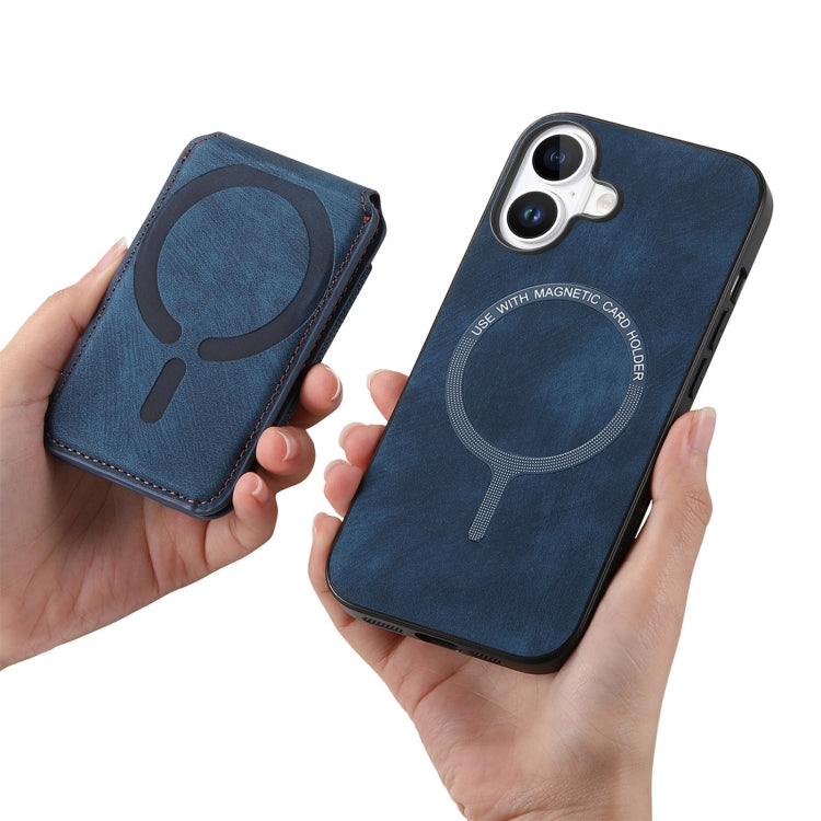 For iPhone 16 Retro Splitable Magnetic Stand Card Bag Leather Phone Case(Blue)