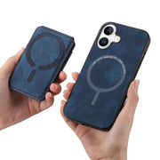 For iPhone 16 Retro Splitable Magnetic Stand Card Bag Leather Phone Case(Blue)