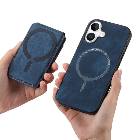 For iPhone 16 Retro Splitable Magnetic Stand Card Bag Leather Phone Case(Blue)